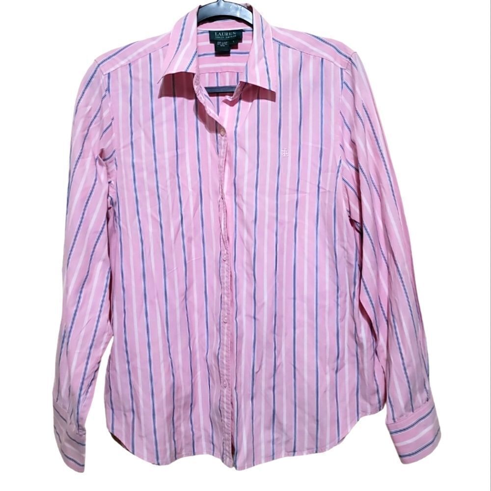 Lauren Ralph Lauren Pink and White Stripe  Shirt Sz Large